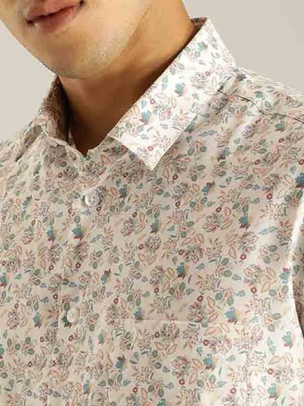 Indian Terrain Men Floral Print White Shirt